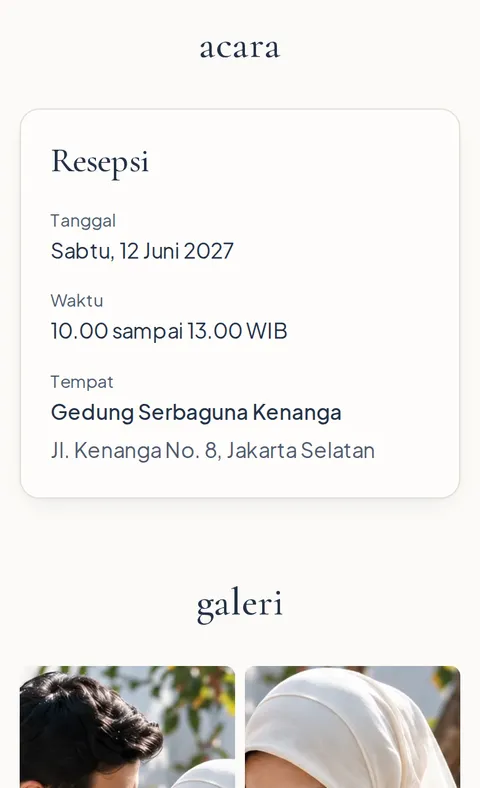 Contoh undangan di layar ponsel: acara, tanggal, jam, dan tempat.